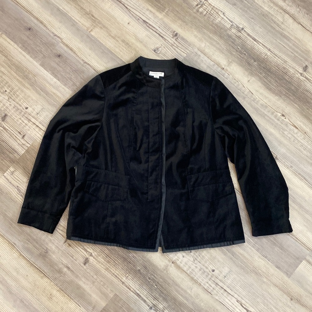 Coldwater Creek black velvet jacket blazer button front women’s sz 18 velveteen